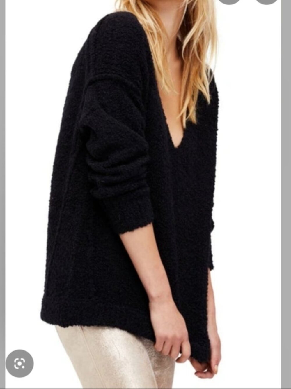 Free People Black V Sweater Size L